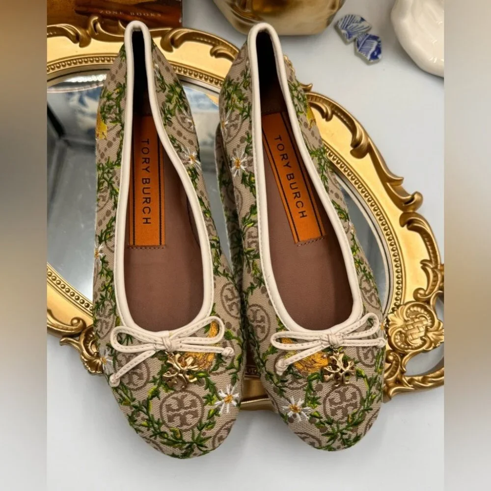 🆕 TORY BURCH 🧿 BNWOB T Monogram Tory Charm Ballet Flat - Size 5.5 - Picture 12 of 14